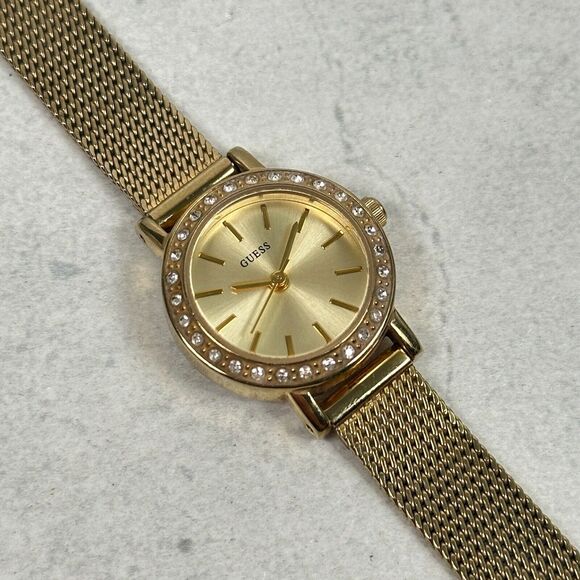 Guess Accessories - Guess Watch Womens 22mm Pave Bezel Round Gold Tone Mesh Band Quartz New Battery
